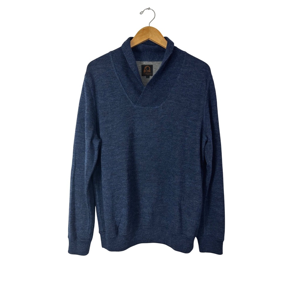 Overland Men's Blue Baby Alpaca Sweater Size L Shawl Collar Pullover Peru Lux